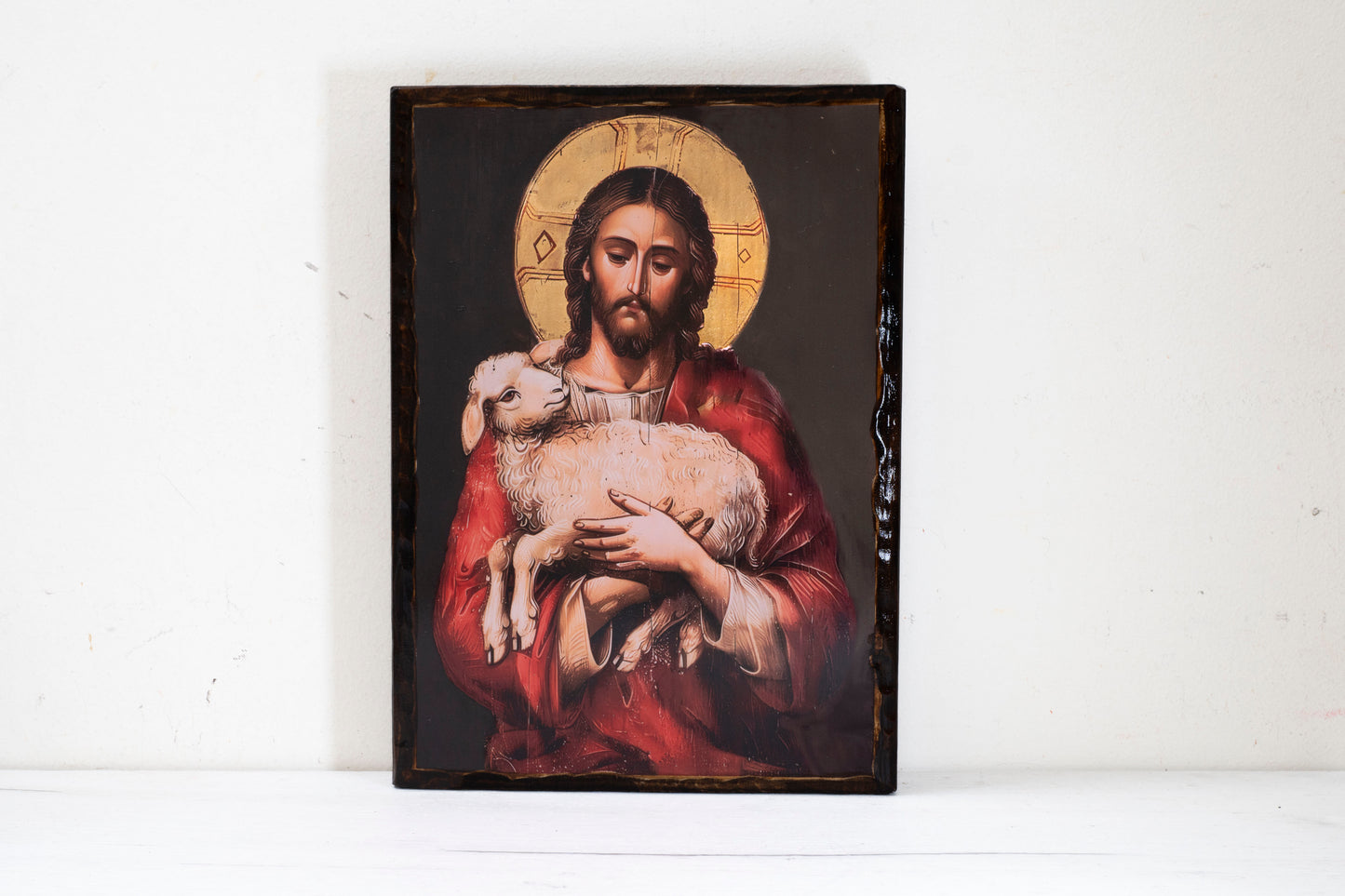 Jesus The Good Shepard, Premium  Art Wall Hanging Handmade Christian Icon