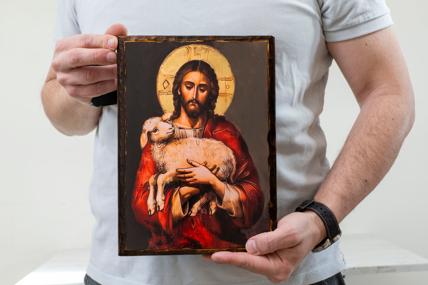 Jesus The Good Shepard, Premium  Art Wall Hanging Handmade Christian Icon