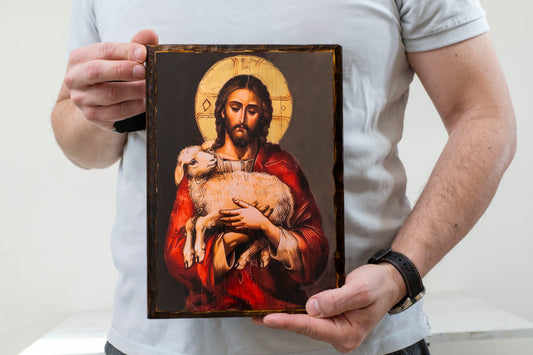 Jesus The Good Shepard, Premium  Art Wall Hanging Handmade Christian Icon