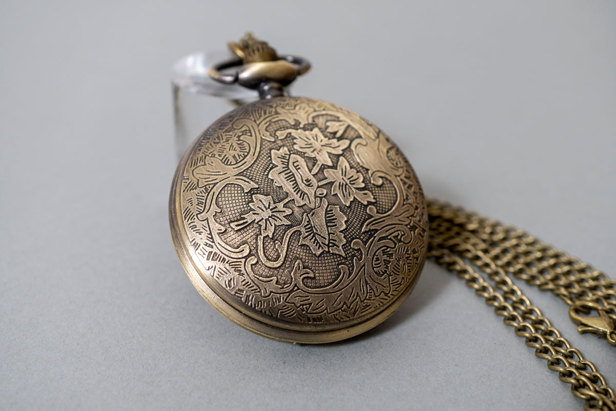 Pocket watch antique bronze with IC XC NIKA cross Jesus prayer and matching chain in luxury box