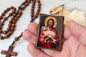 The Good Shepherd – Mini Wooden Icon with Magnet, Golden Silk Canvas