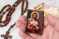 The Good Shepherd – Mini Wooden Icon with Magnet, Golden Silk Canvas