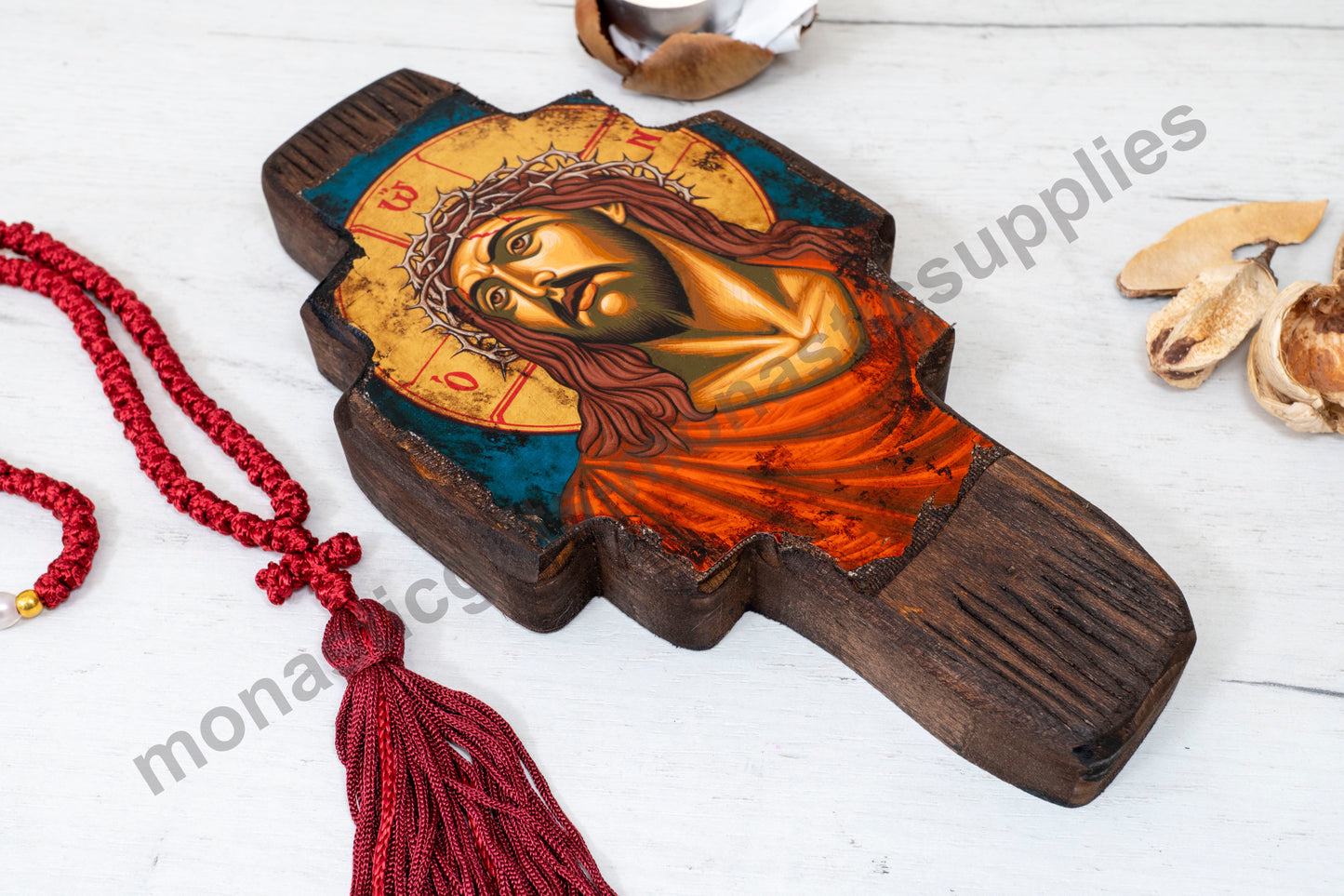 Jesus Christ The Bridegroom icon on Wooden Wall Cross with ,Handmade Religious