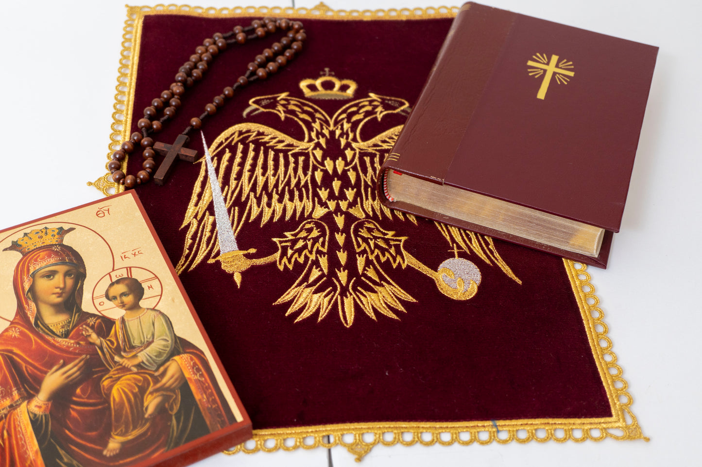 Altar Rectangular Cloth Embroidered with double-headed eagle Christian symbol