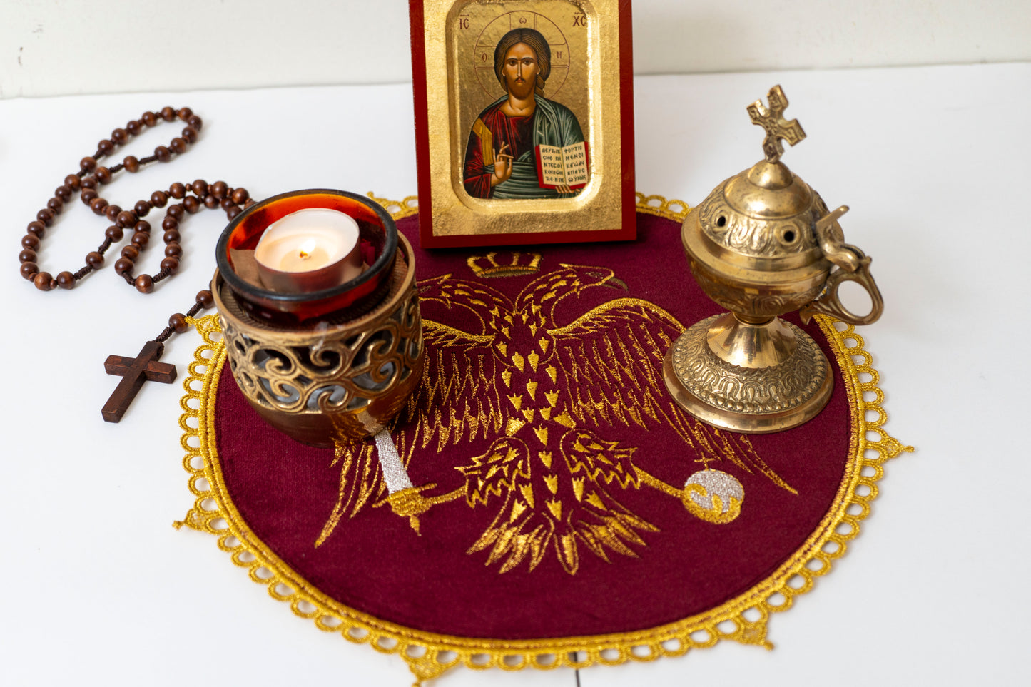 Altar  Christian Cloth Embroidered with double-headed eagle Christian symbol