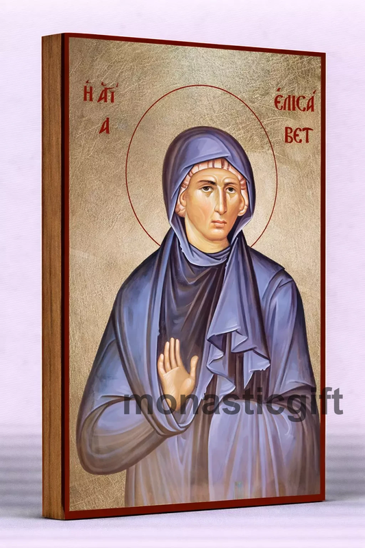 Saint Elisabet  Byzantine Icon – Handmade Wooden Orthodox Icon on Gold Silk Canvas, Various Sizes