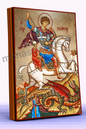 Saint George Byzantine Icon – Handmade Wooden Orthodox Icon on Gold Silk Canvas, Various Sizes