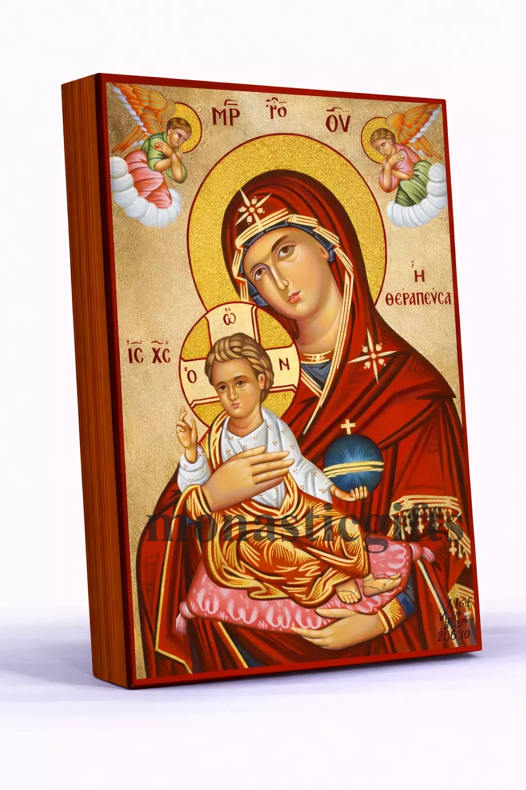Panagia the Healer (Our Lady the Healing One) Byzantine Icon – Handmade Wooden Orthodox Icon on Gold Silk Canvas, Various Sizes