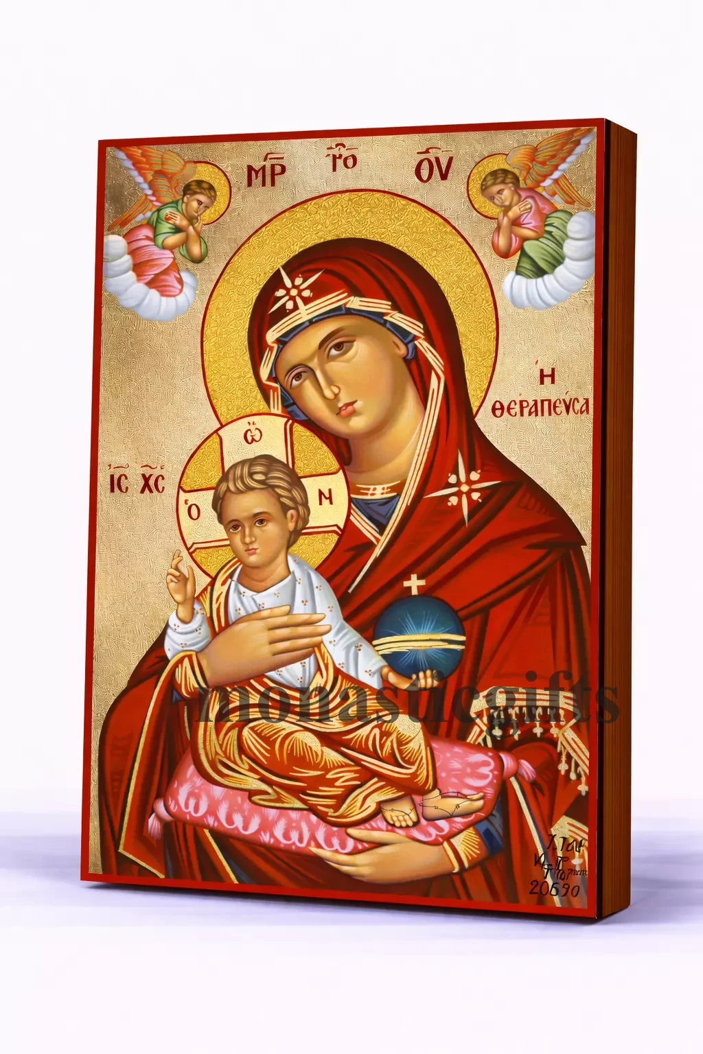 Panagia the Healer (Our Lady the Healing One) Byzantine Icon – Handmade Wooden Orthodox Icon on Gold Silk Canvas, Various Sizes