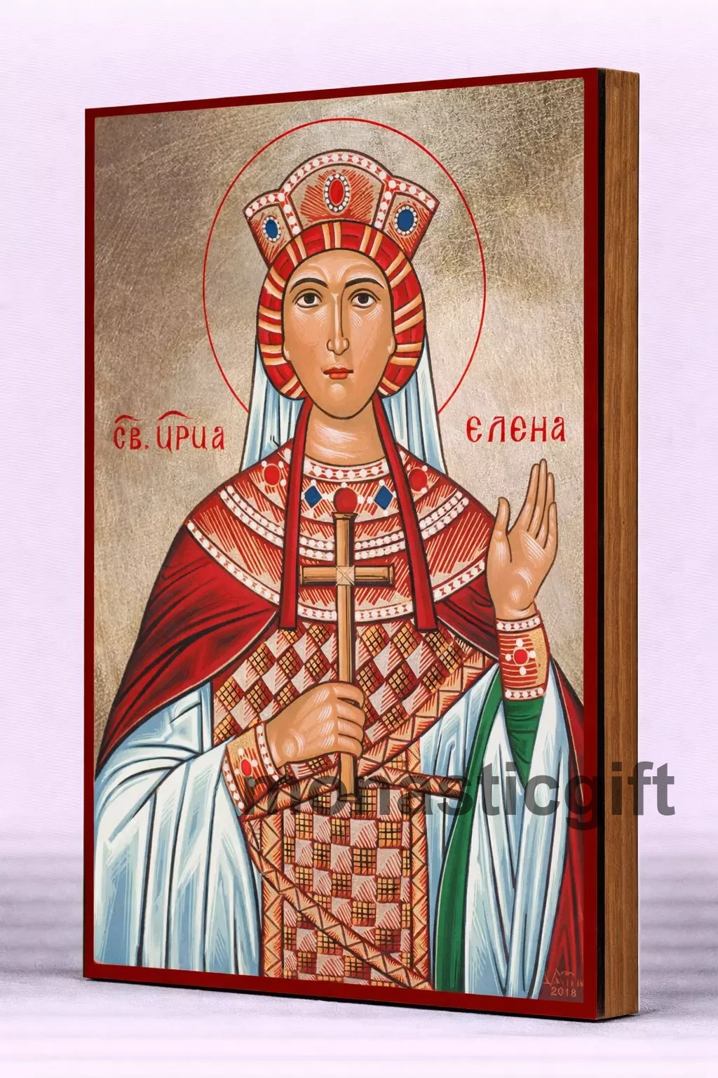 Saint Helen  Byzantine Icon – Handmade Wooden Orthodox Icon on Gold Silk Canvas, Various Sizes