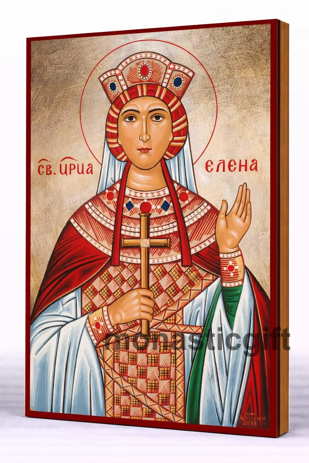 Saint Helen  Byzantine Icon – Handmade Wooden Orthodox Icon on Gold Silk Canvas, Various Sizes
