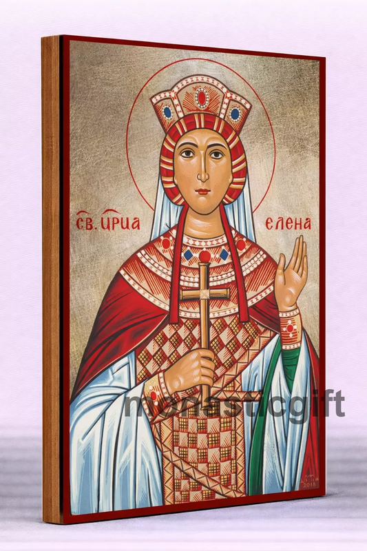 Saint Helen  Byzantine Icon – Handmade Wooden Orthodox Icon on Gold Silk Canvas, Various Sizes