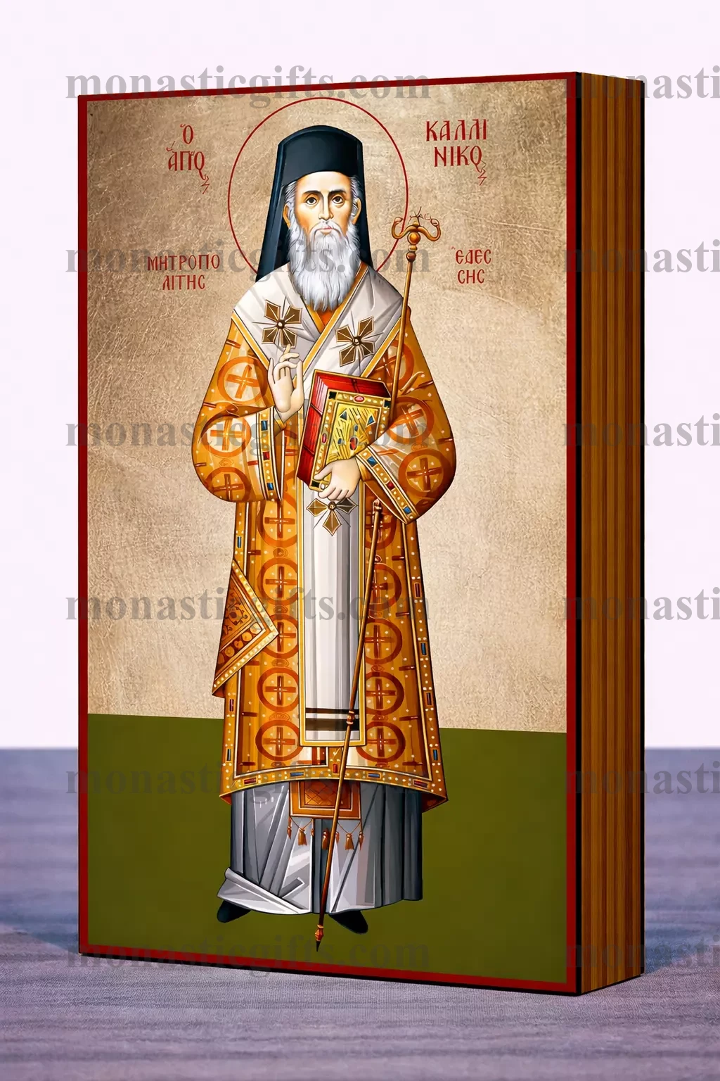 Saint Kallinikos Byzantine Icon – Handmade Wooden Orthodox Icon on Gold Silk Canvas, Various Sizes