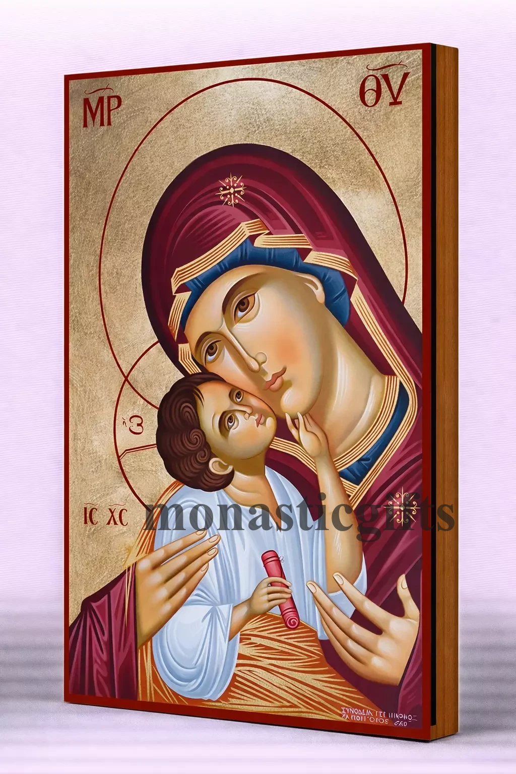 The  Sweet-Kissing Mother of God  Byzantine Icon – Handmade Wooden Orthodox Icon on Gold Silk Canvas, Various Sizes