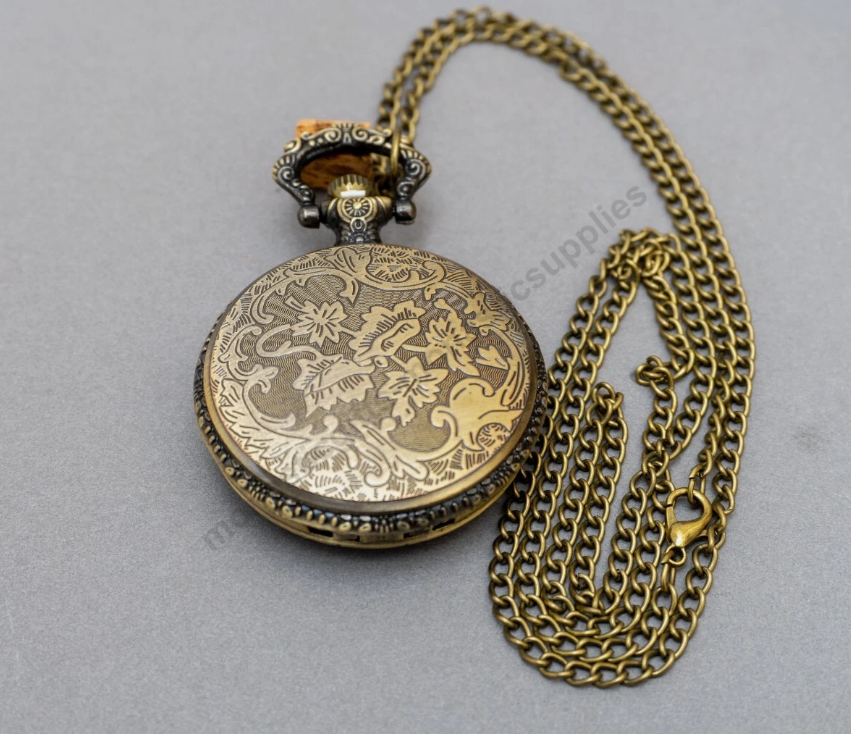 Pocket watch clear crystal flip cover antique bronze with IC XC NIKA cross dial and floral filigree back