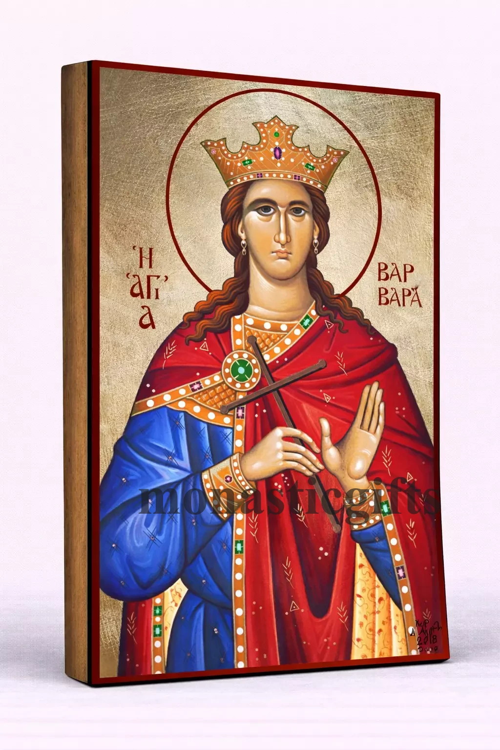 Saint Barbara Byzantine Icon – Handmade Wooden Orthodox Icon on Gold Silk Canvas, Various Sizes