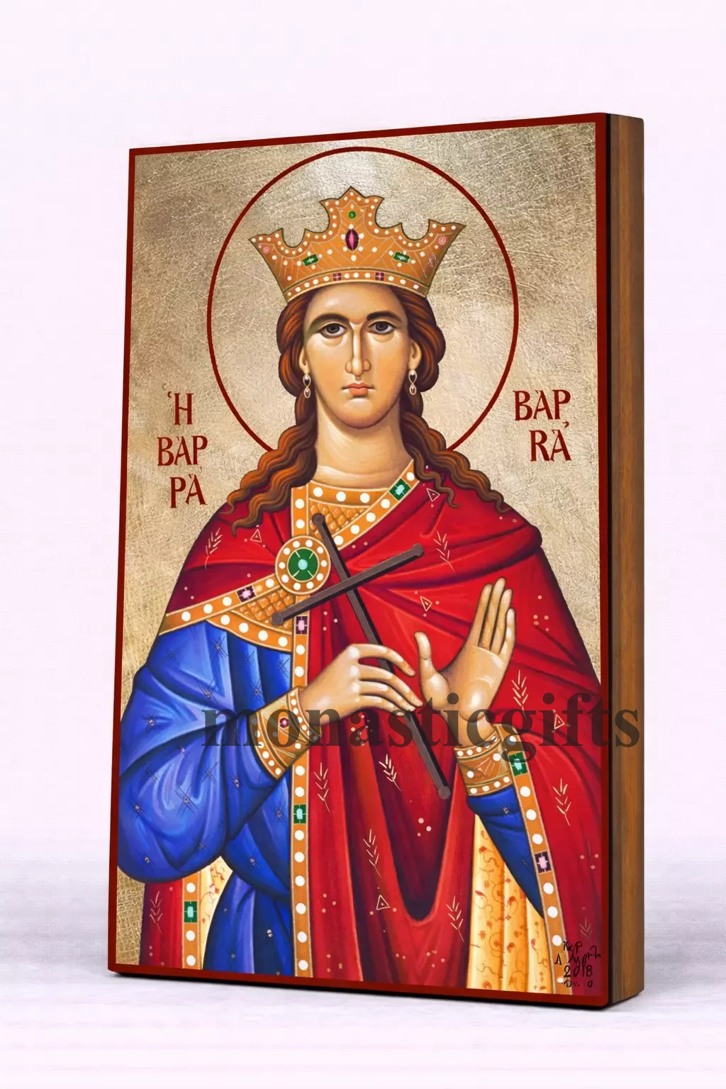 Saint Barbara Byzantine Icon – Handmade Wooden Orthodox Icon on Gold Silk Canvas, Various Sizes