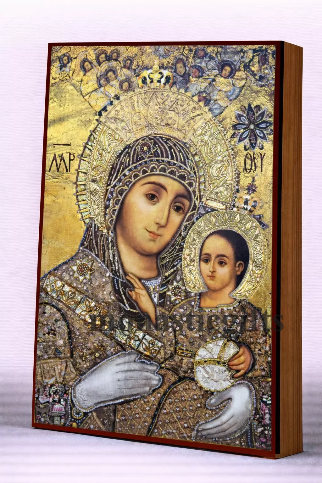 Virgin Mary of Bethlehem (Our Lady of Bethlehem) Byzantine Icon – Handmade Wooden Orthodox Icon on Gold Silk Canvas, Various Sizes