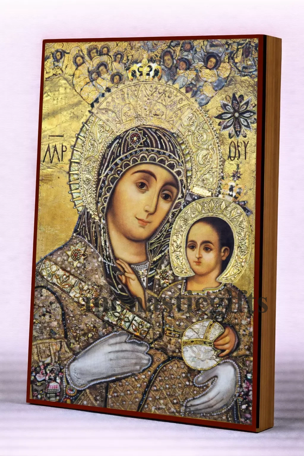 Virgin Mary of Bethlehem (Our Lady of Bethlehem) Byzantine Icon – Handmade Wooden Orthodox Icon on Gold Silk Canvas, Various Sizes