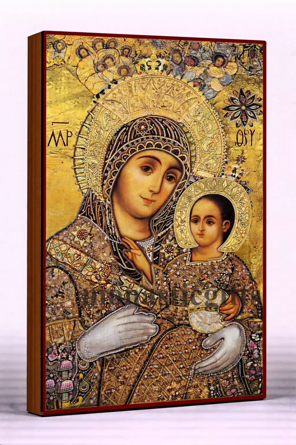 Virgin Mary of Bethlehem (Our Lady of Bethlehem) Byzantine Icon – Handmade Wooden Orthodox Icon on Gold Silk Canvas, Various Sizes