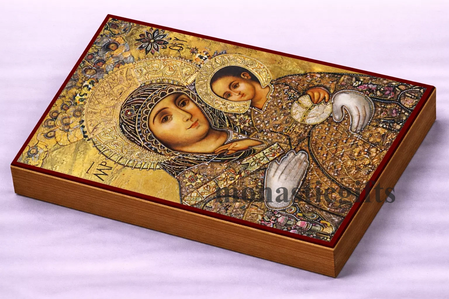 Virgin Mary of Bethlehem (Our Lady of Bethlehem) Byzantine Icon – Handmade Wooden Orthodox Icon on Gold Silk Canvas, Various Sizes