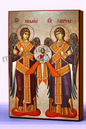 The Archangels Michael and Gabriel Byzantine Icon – Handmade Wooden Orthodox Icon on Gold Silk Canvas, Various Sizes