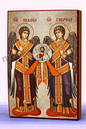 The Archangels Michael and Gabriel Byzantine Icon – Handmade Wooden Orthodox Icon on Gold Silk Canvas, Various Sizes