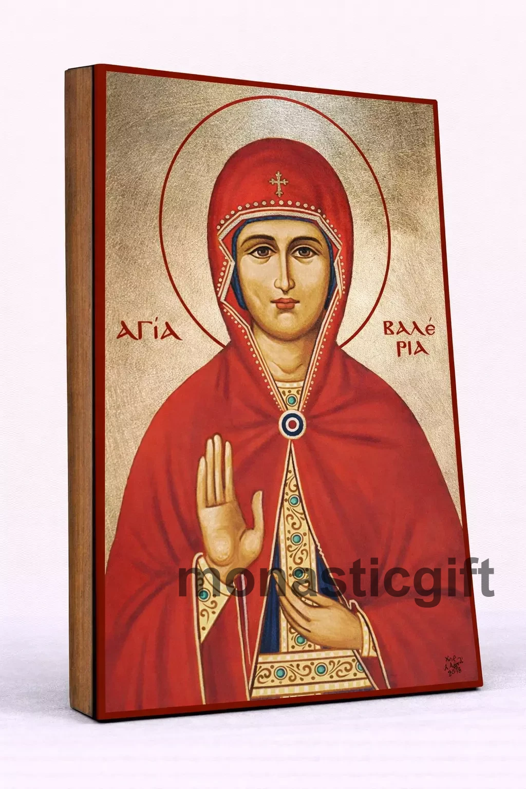 Saint Valeria Byzantine Icon – Handmade Wooden Orthodox Icon on Gold Silk Canvas, Various Sizes