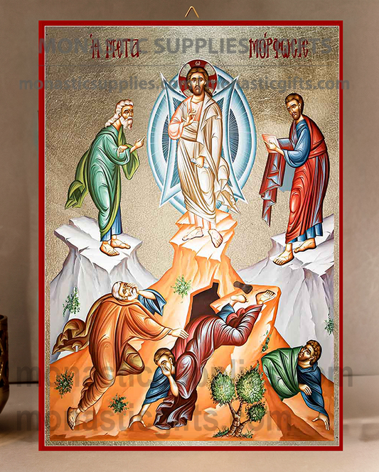 The Holy Transfiguration of Christ Orthodox Icon - Patron of Spiritual Illumination, Transformation & Divine Light - Handcrafted Gold Leaf Canvas Byzantine Wooden Panel Icon with Certificate
