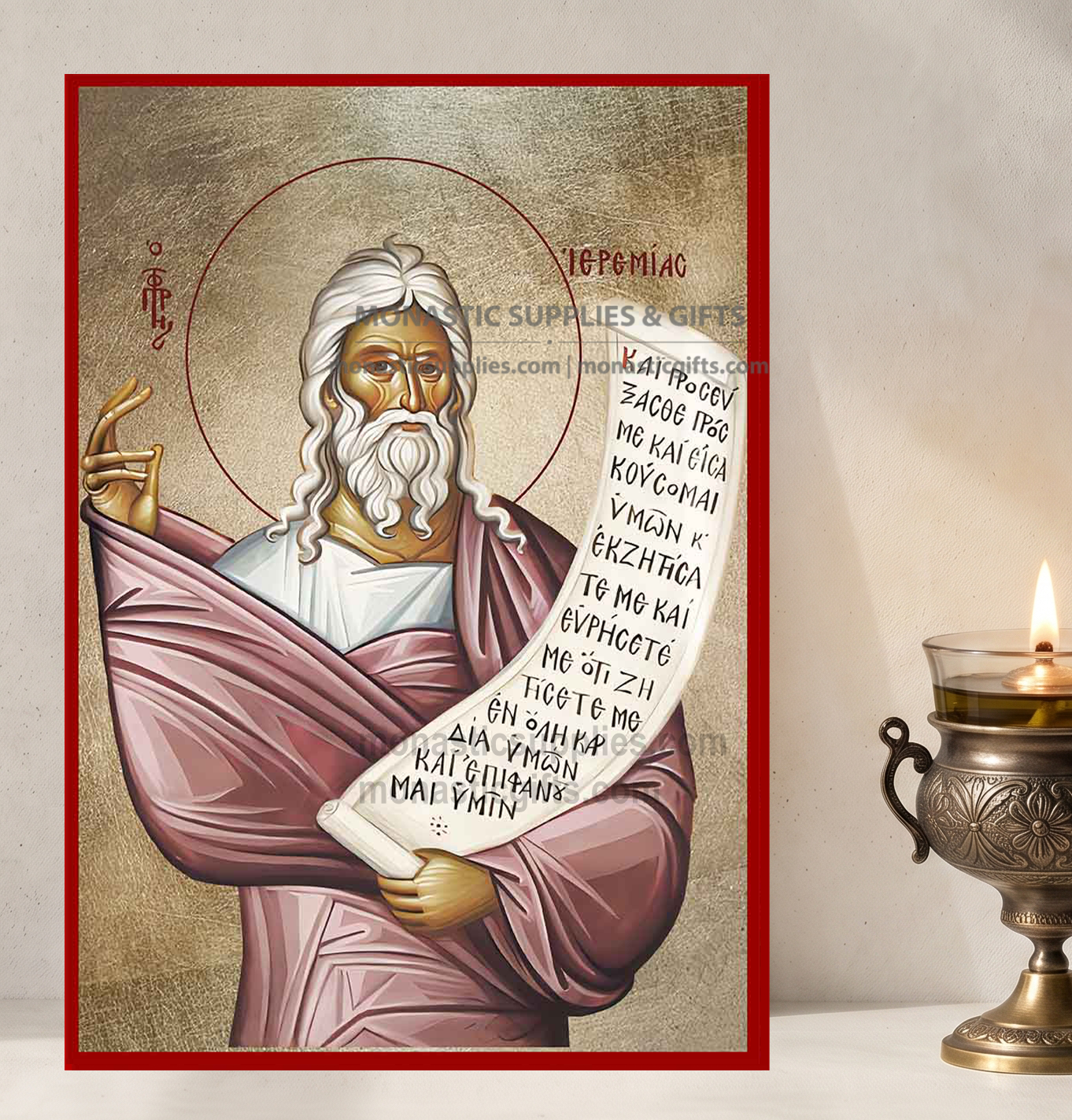 Holy Prophet Jeremiah (Prophet Jeremias) Orthodox Icon - Patron of Endurance, Spiritual Renewal & Comfort in Grief - Handcrafted Gold Leaf Canvas Byzantine Wooden Panel Icon with Certificate