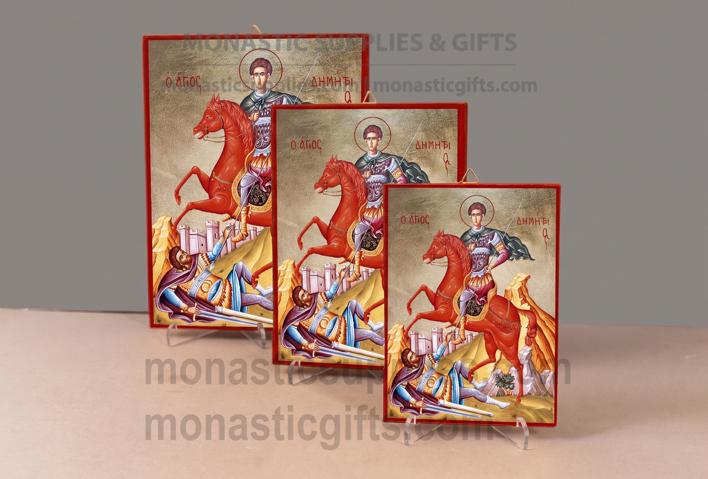 Saint Demetrios Mounted on Horseback Orthodox Icon - Handcrafted Gold Leaf Canvas Byzantine Wooden Panel Icon with Certificate