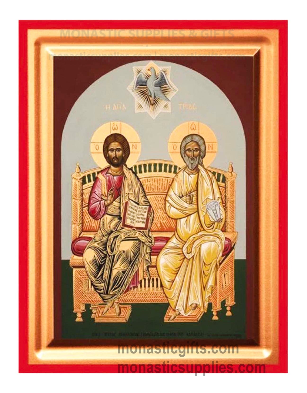 The Holy Trinity Silk Screen Byzantine Icon - Premium Canvas on Red Wooden Panel