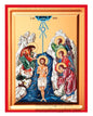 Front view of The Baptism of Christ Theophany silk screen Byzantine icon on gessoed canvas with red borders