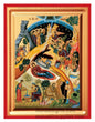 Front view of the Nativity of Our Lord Birth of Christ gold leaf wooden Byzantine icon with red borders