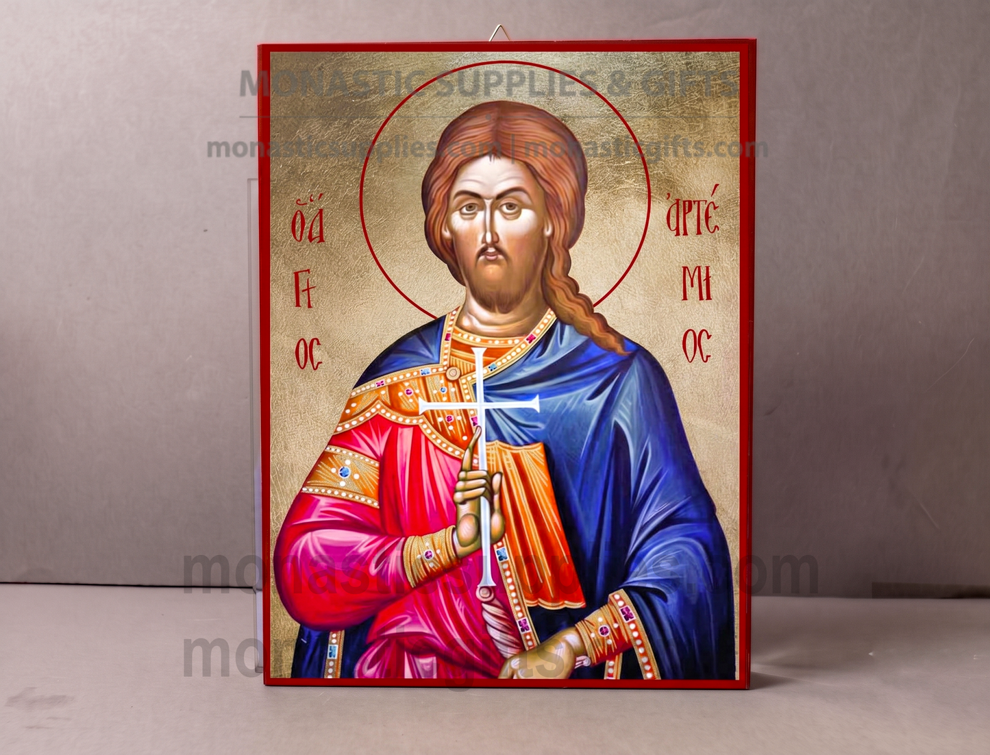 Saint Artemios Orthodox Icon - Handcrafted Gold Leaf Canvas Byzantine Wooden Panel Icon with Certificate