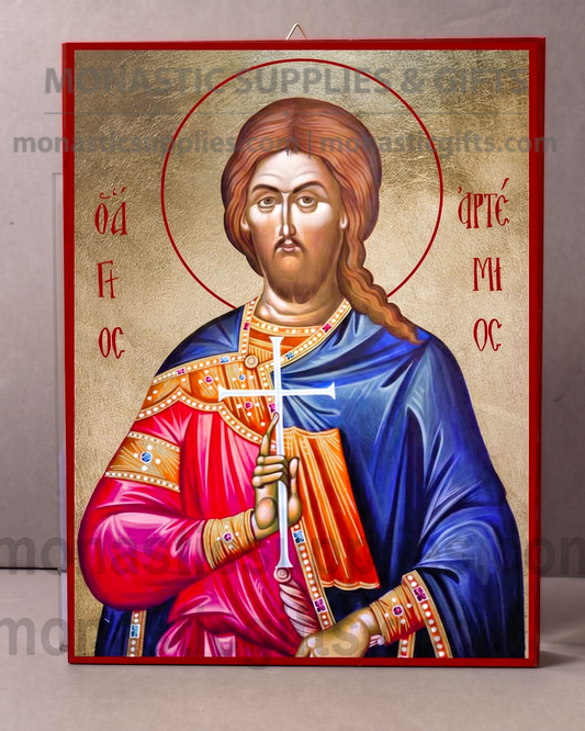 Saint Artemios Orthodox Icon - Handcrafted Gold Leaf Canvas Byzantine Wooden Panel Icon with Certificate