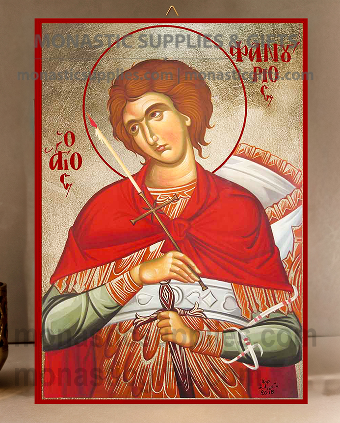 Saint Phanourios the Great Martyr Orthodox Icon - Patron of Lost Things, Revelation & Finding Hope - Handcrafted Gold Leaf Canvas Byzantine Wooden Panel Icon with Certificate