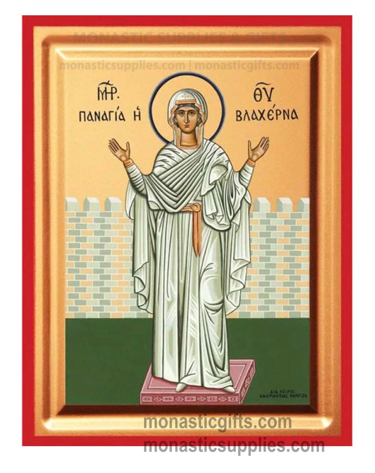 Virgin Mary of Blachernae Blachernitissa praying full length gold leaf wooden Byzantine icon
