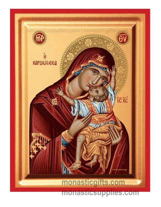 Virgin Mary Kardiotissa Of the Heart gold leaf wooden Byzantine icon