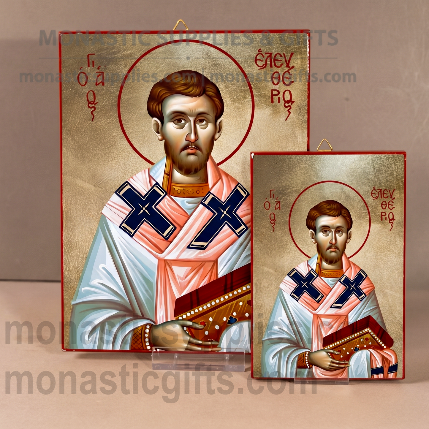 Saint Eleftherios Orthodox Icon - Handcrafted Gold Leaf Canvas Byzantine Wooden Panel Icon with Certificate