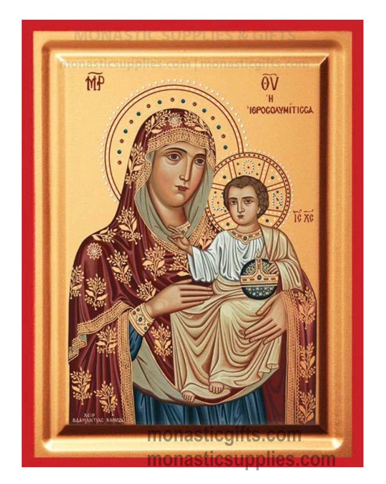 Virgin Mary of Jerusalem Ierosolymitissa gold leaf wooden Byzantine icon