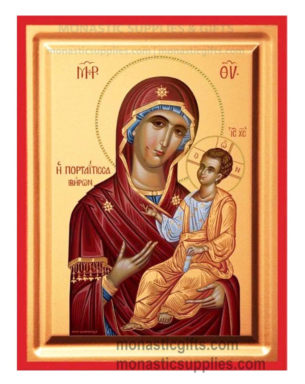 Virgin Mary Portaitissa Keeper of the Gate Iveron gold leaf wooden Byzantine icon