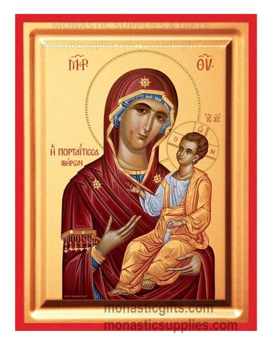 Virgin Mary Portaitissa Keeper of the Gate Iveron gold leaf wooden Byzantine icon
