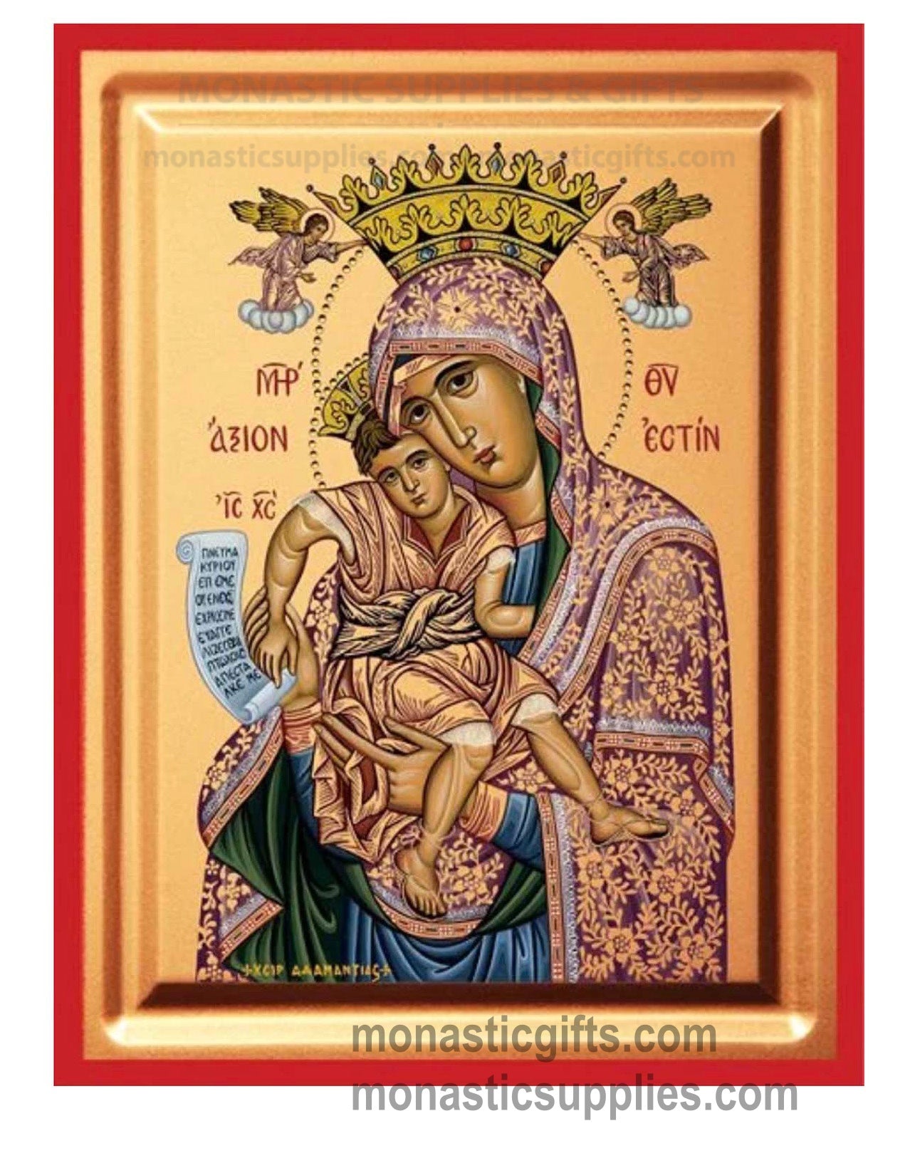 Virgin Mary Axion Esti It Is Truly Meet gold leaf wooden Byzantine icon