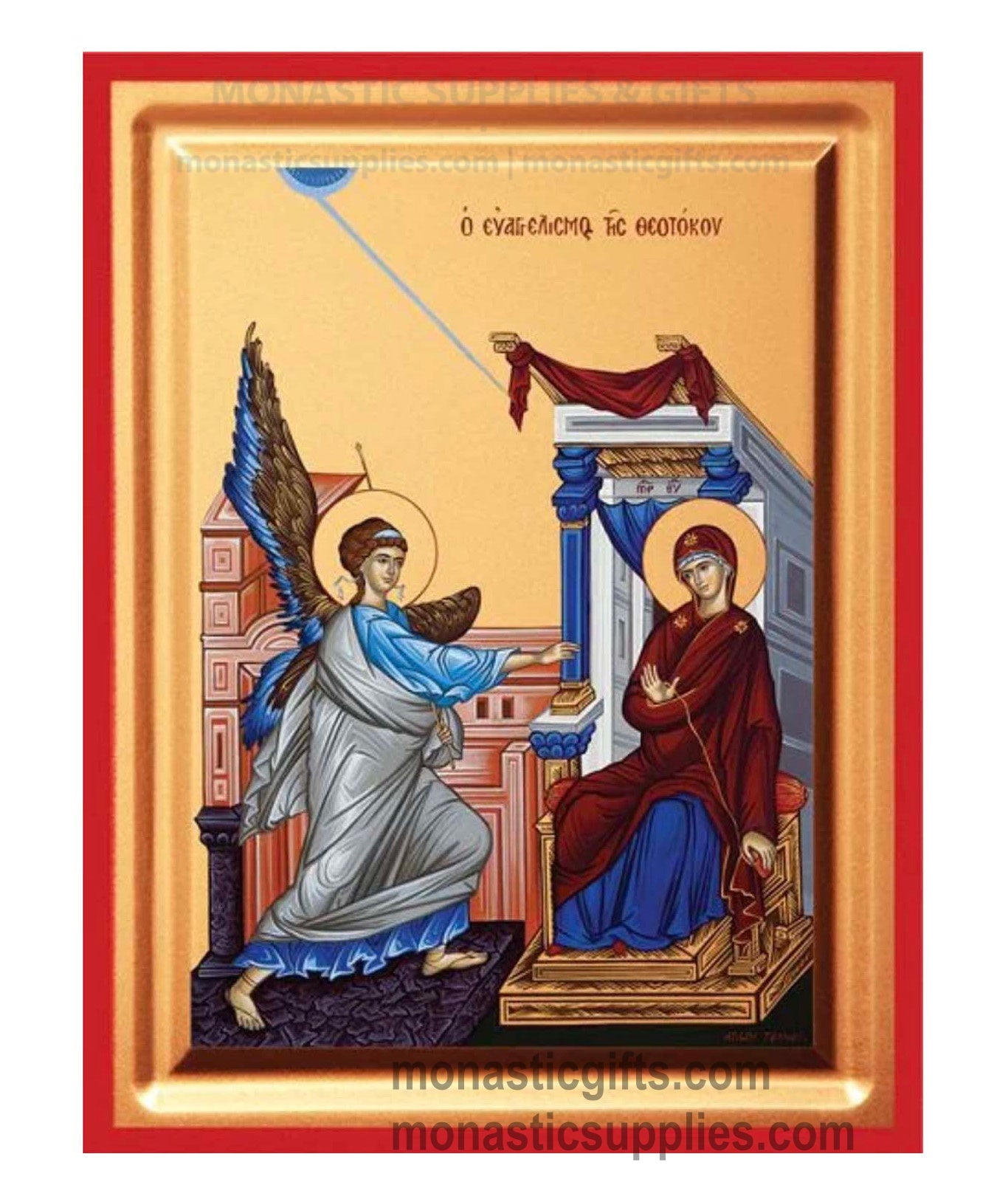 The Annunciation of the Virgin Mary Archangel Gabriel gold leaf wooden Byzantine icon