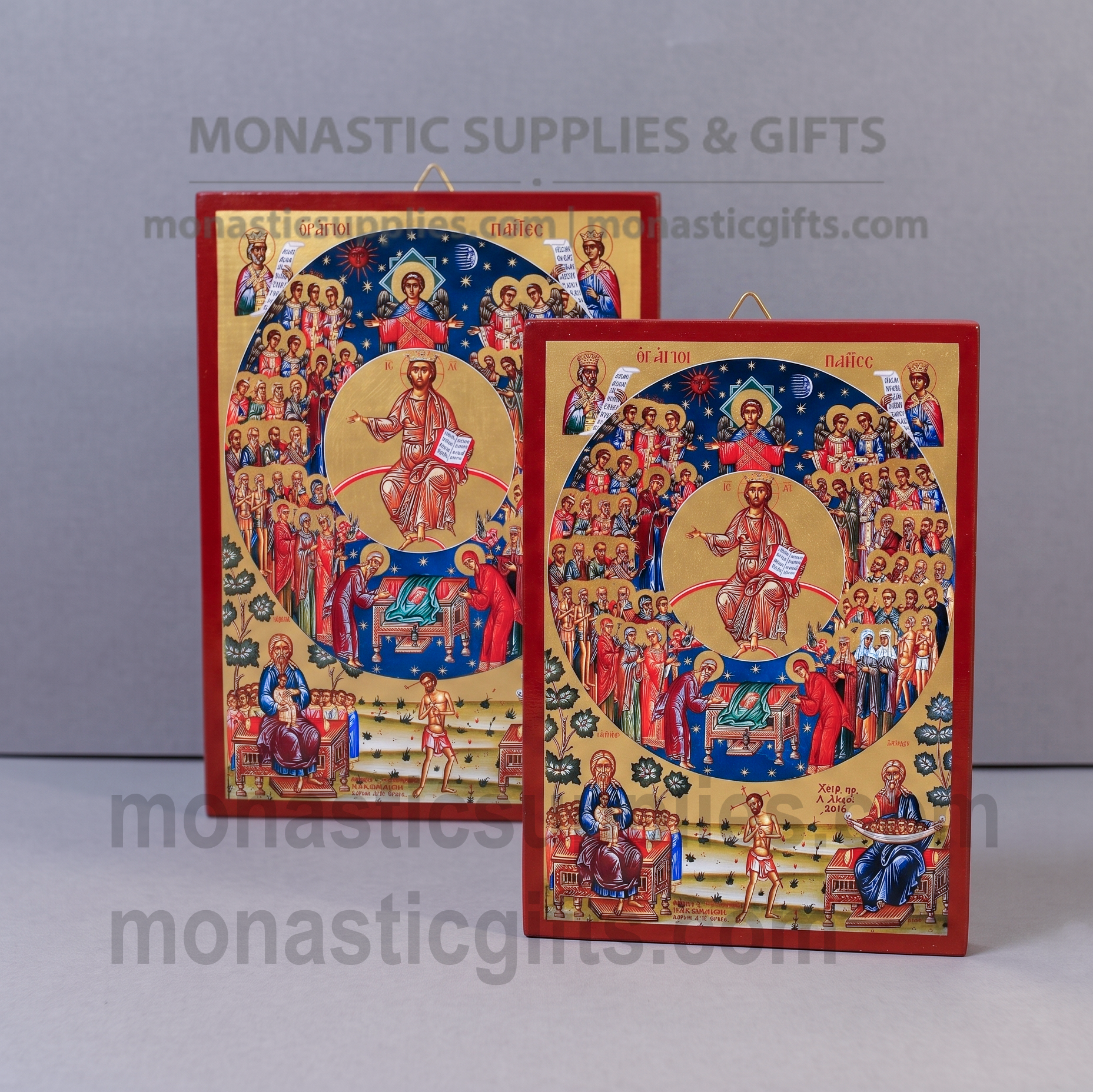 Handcrafted Orthodox gold leaf canvas icon of All Saints patron of all believers on solid wooden panel