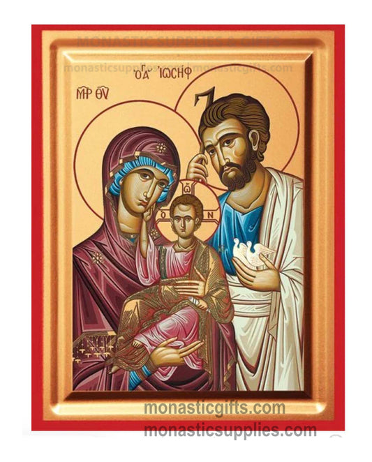 The Holy Family with Saint Joseph Virgin Mary and Child Jesus gold leaf wooden Byzantine icon