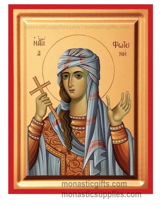Saint Photini the Samaritan Woman holding a cross gold leaf wooden Byzantine icon