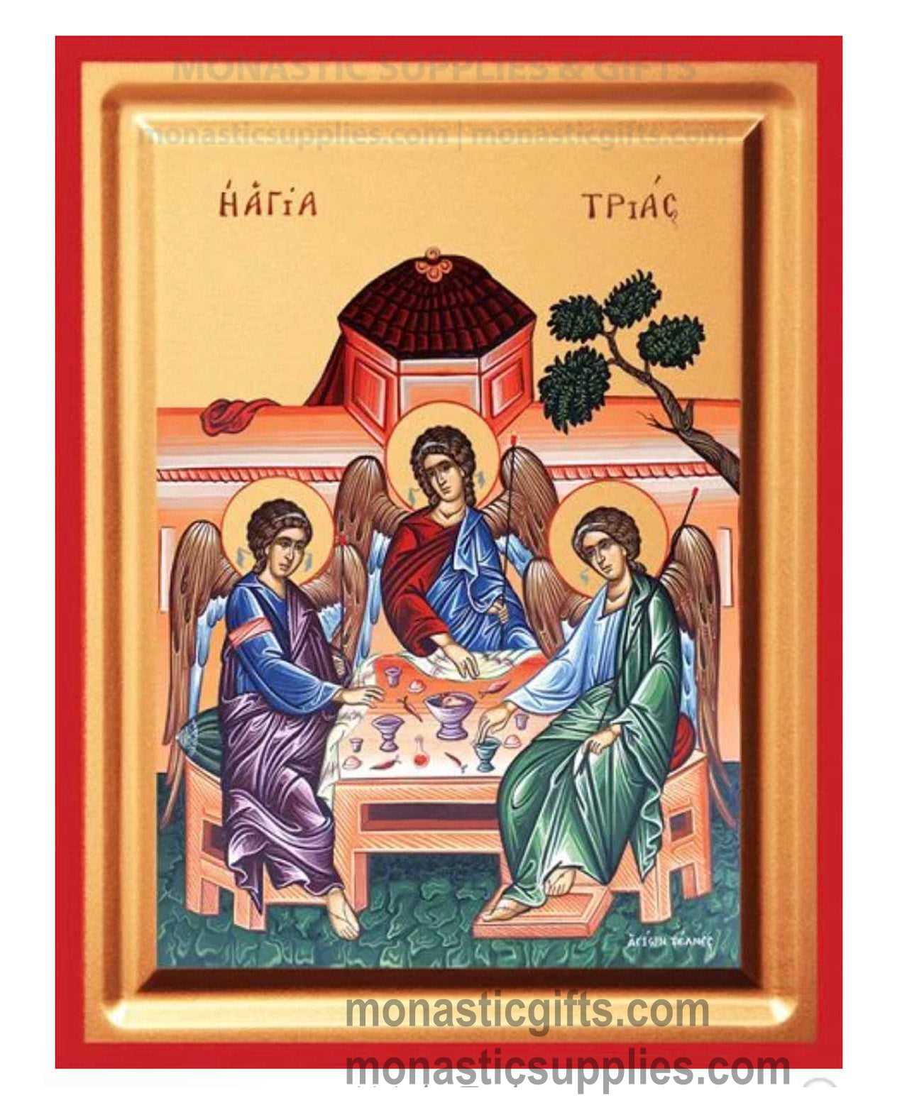 The Holy Trinity Hospitality of Abraham Gold Leaf Premium Handmade Wooden Icon - Luxury Gift Box Included