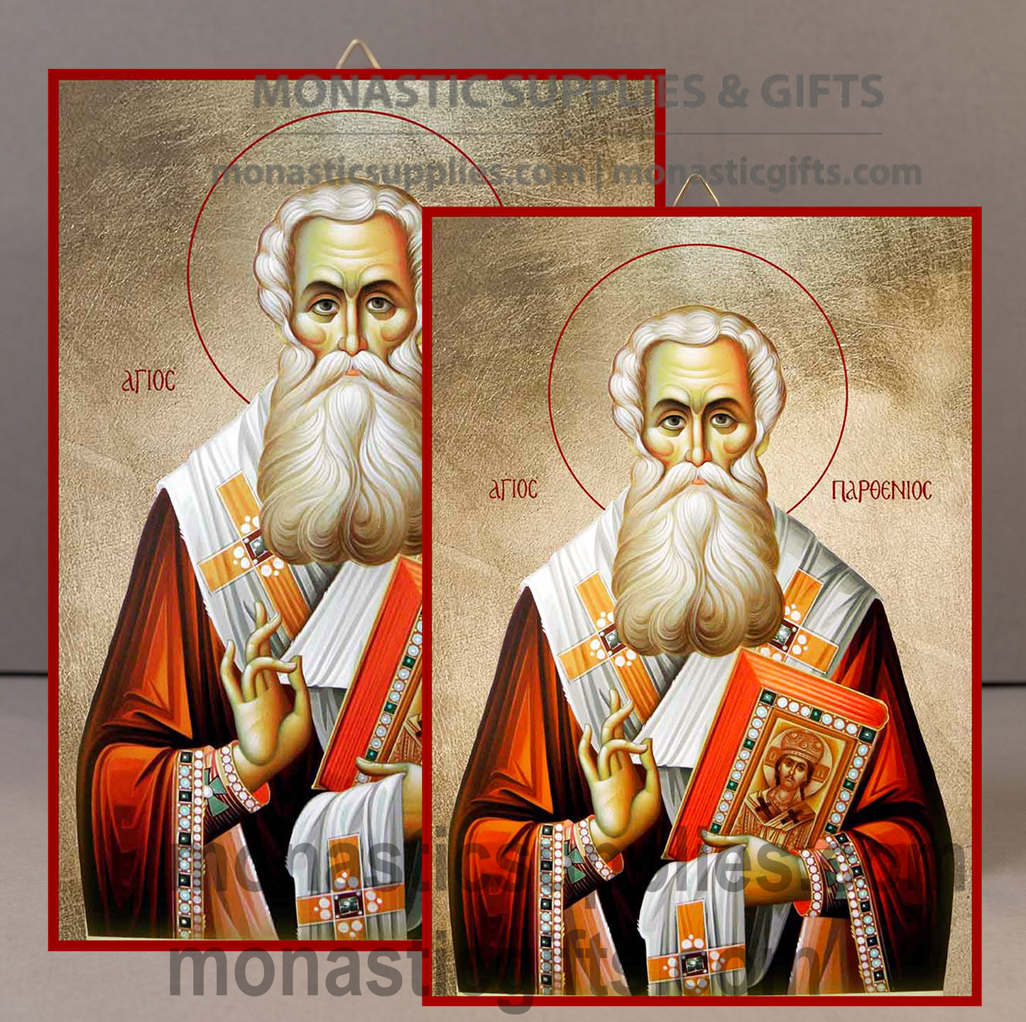 Saint Parthenius of Lampsacus Orthodox Icon - Patron of Cancer Patients & Healing of Malignancies - Handcrafted Gold Leaf Canvas Byzantine Wooden Panel Icon with Certificate